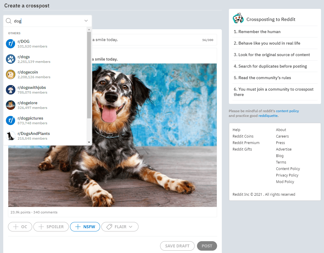 Explanation of how to cross post in Reddit in a browser. Follow the process to make a Reddit cross post.