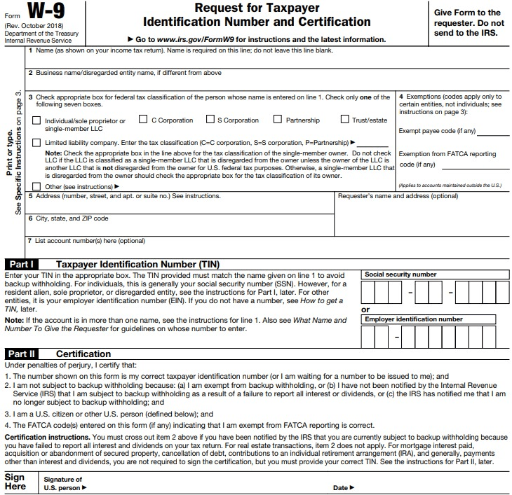 Taxes on OnlyFans - the OnlyFans W9 tax form.